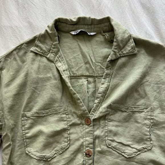 Zara green button up blouse - Picture 2 of 4